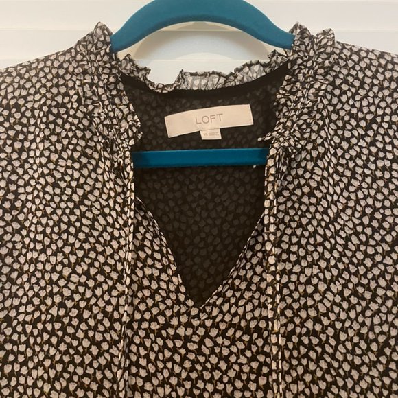 LOFT Floral Ruffle Tie Neck Blouse - Picture 2 of 4